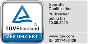 TÜV Rheinland Prüfzeichen, ID 0217466436, gültig bis 10.05.2029 — öffnet die Prüfseite
